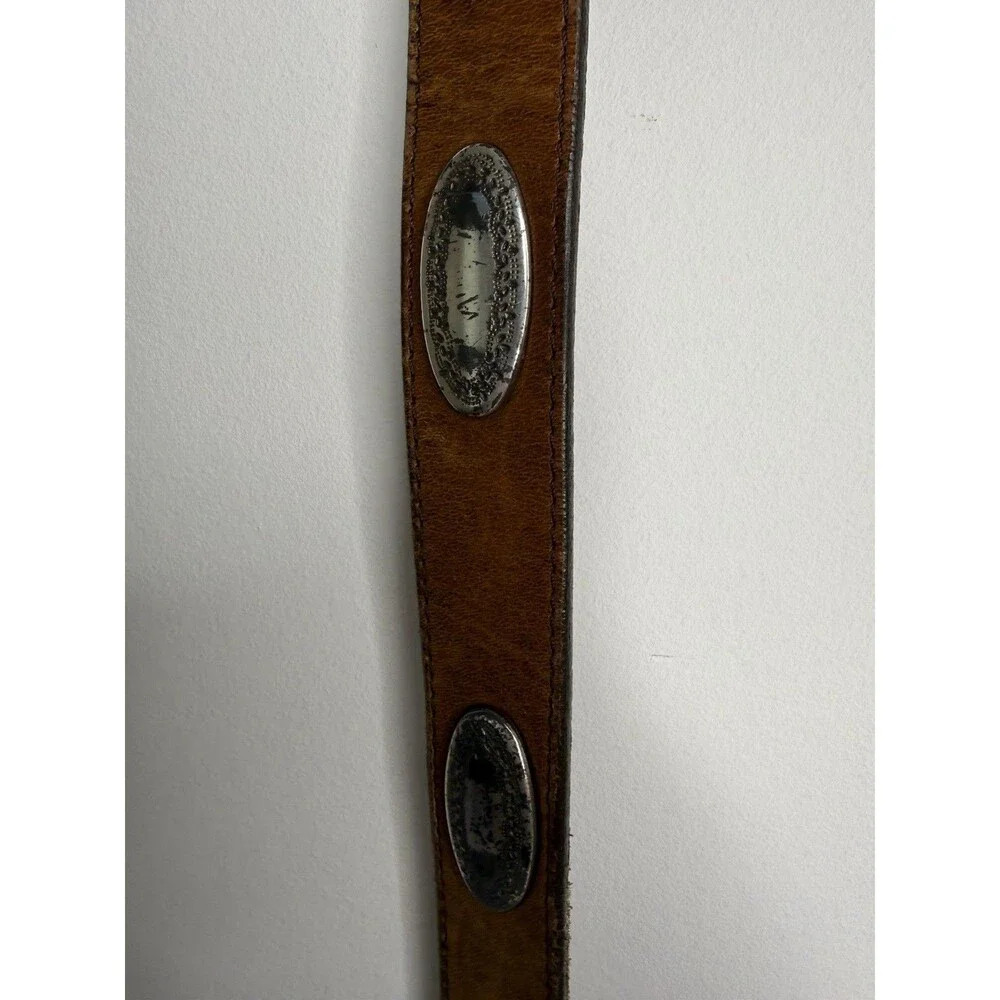 Vintage Tooled Leather Western Belt Silver Engraved Buckle Brown Size 40